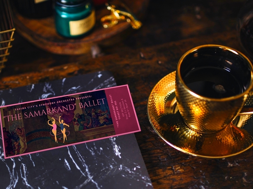 24 Gift Printables: Day 13 – Printable ticket to the Samarkand theater performance from “Mermaid Princess Amelia and the Lost Symphony”
