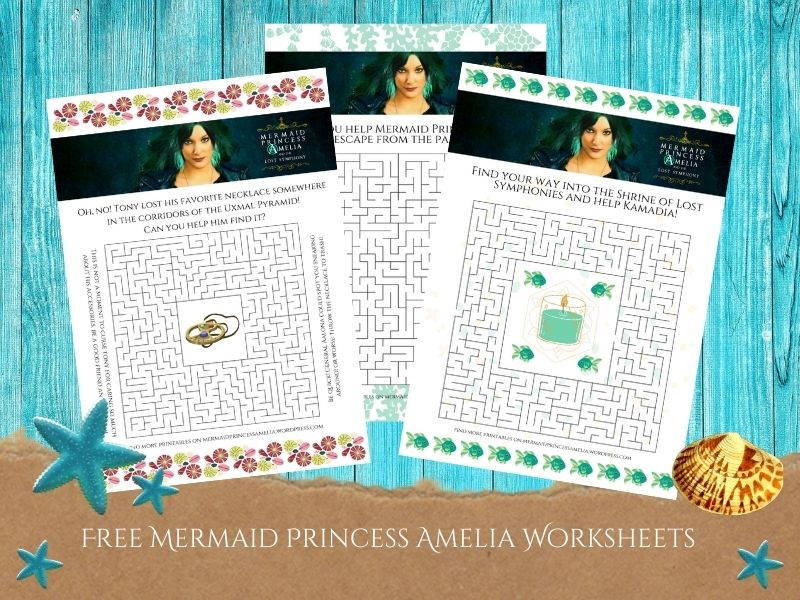 Maxine Foti’s Mermaid Princess Amelia Maze Game Pages (Free Printable Mermaid Worksheets for Kids, Parents and Teachers)