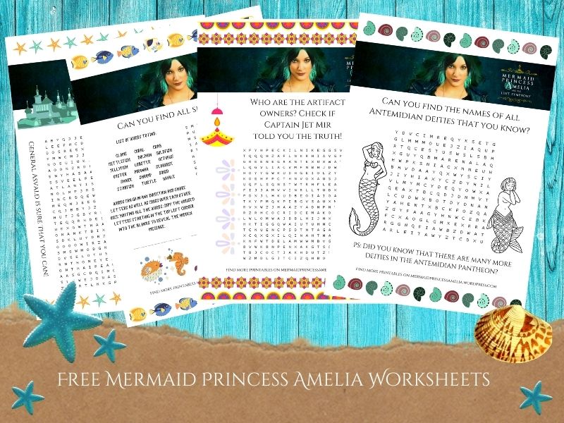Maxine Foti’s Mermaid Princess Amelia Word Search Game Pages (Free Printable Mermaid Worksheets for Kids, Parents and Teachers)